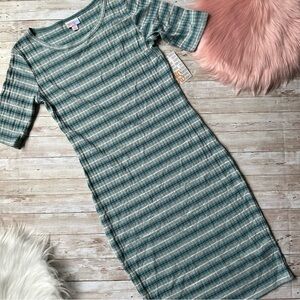 LuLaRoe Julia Dress | size XS (2-4) | Green Striped | NWT